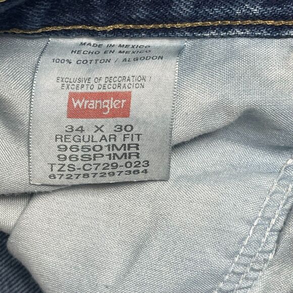 Wrangler Mens Regular Fit Jeans 34x30 Dark Wash Denim 100% Cotton Made In Mexico - Picture 10 of 10